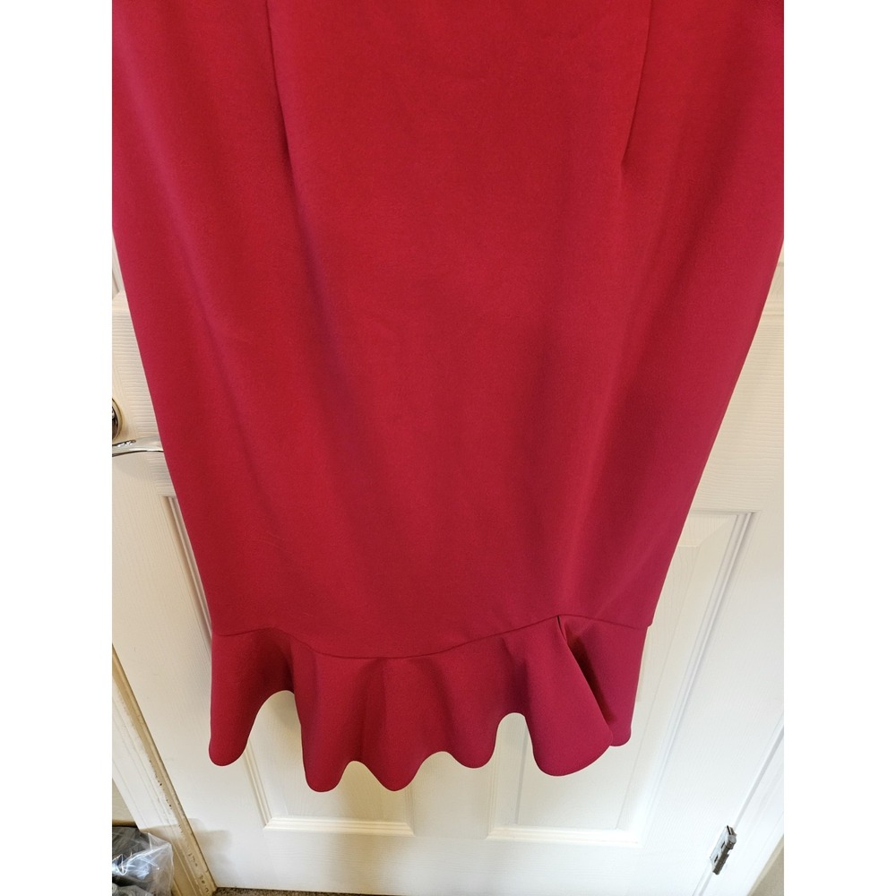 NWT Betsey Johnson Hot Pink Scuba Crepe Lined Midi Dress Back Zip Ruffled Hem 14 - Picture 4 of 12